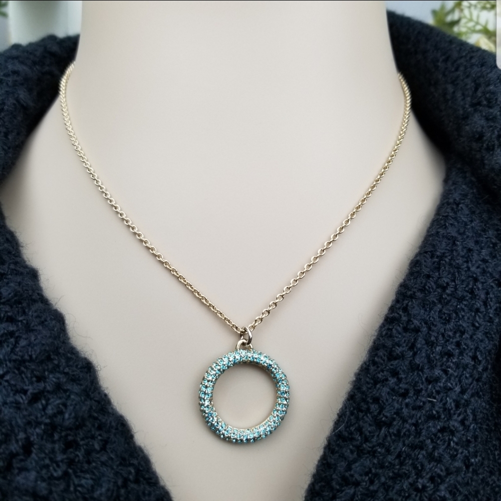 Coach, Blue Pave, Circle Pendant, Necklace
